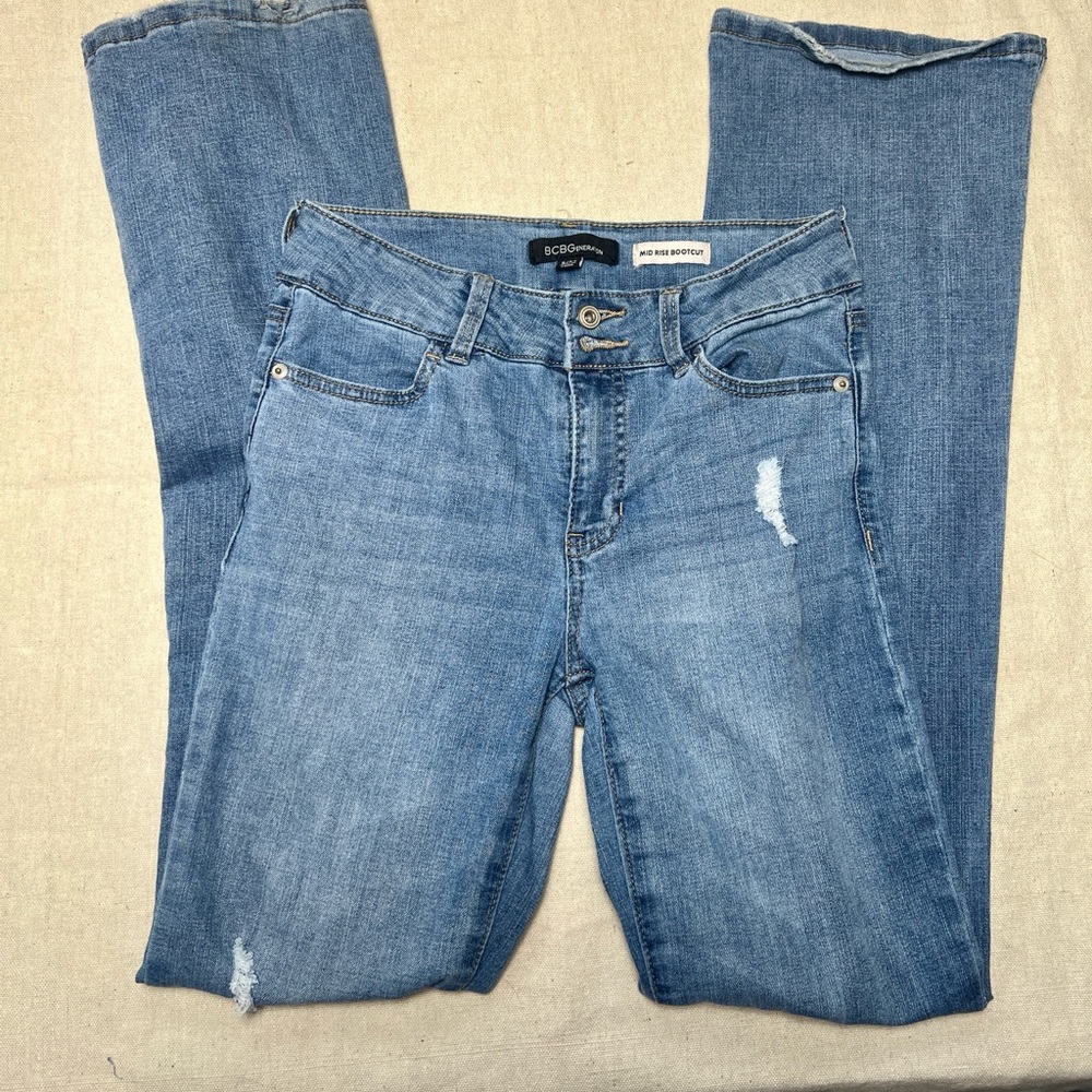 BCBGeneration Distressed Mid Rise Bootcut Jeans - Size 5/27